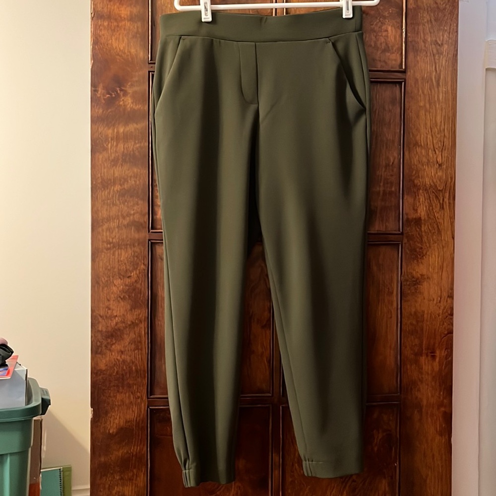 Loft olive green stretch ankle pants